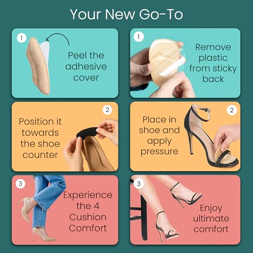 Image of Walkize Metatarsal Pads & Anti Slip Heel Pads for Women & Men | Ball of Foot Cushions & Heel Grips | Shoe Inserts for Pain Relief, Blister Prevention & Comfort (1 Pair Each, Beige)