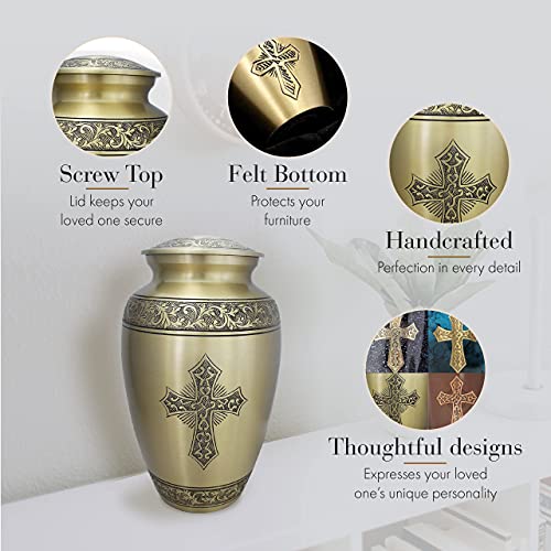 Image of Gold Love of Christ Cremation Urn for Ashes for Women - Personalized Cremation Urns for Human Ashes Adult Female Decorative Urns - Beautifully Handcrafted Cross Urn