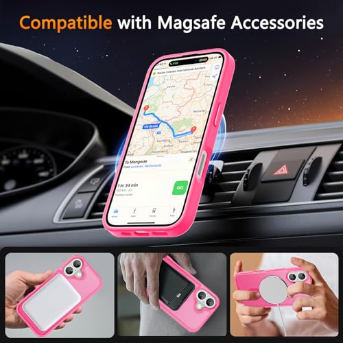 Image of LATVIN for iPhone 16 Plus Case, Magnetic Phone Cover, Compatible with MagSafe, Military Grade Protection, Translucent Matte Frosted Back, Hot Pink
