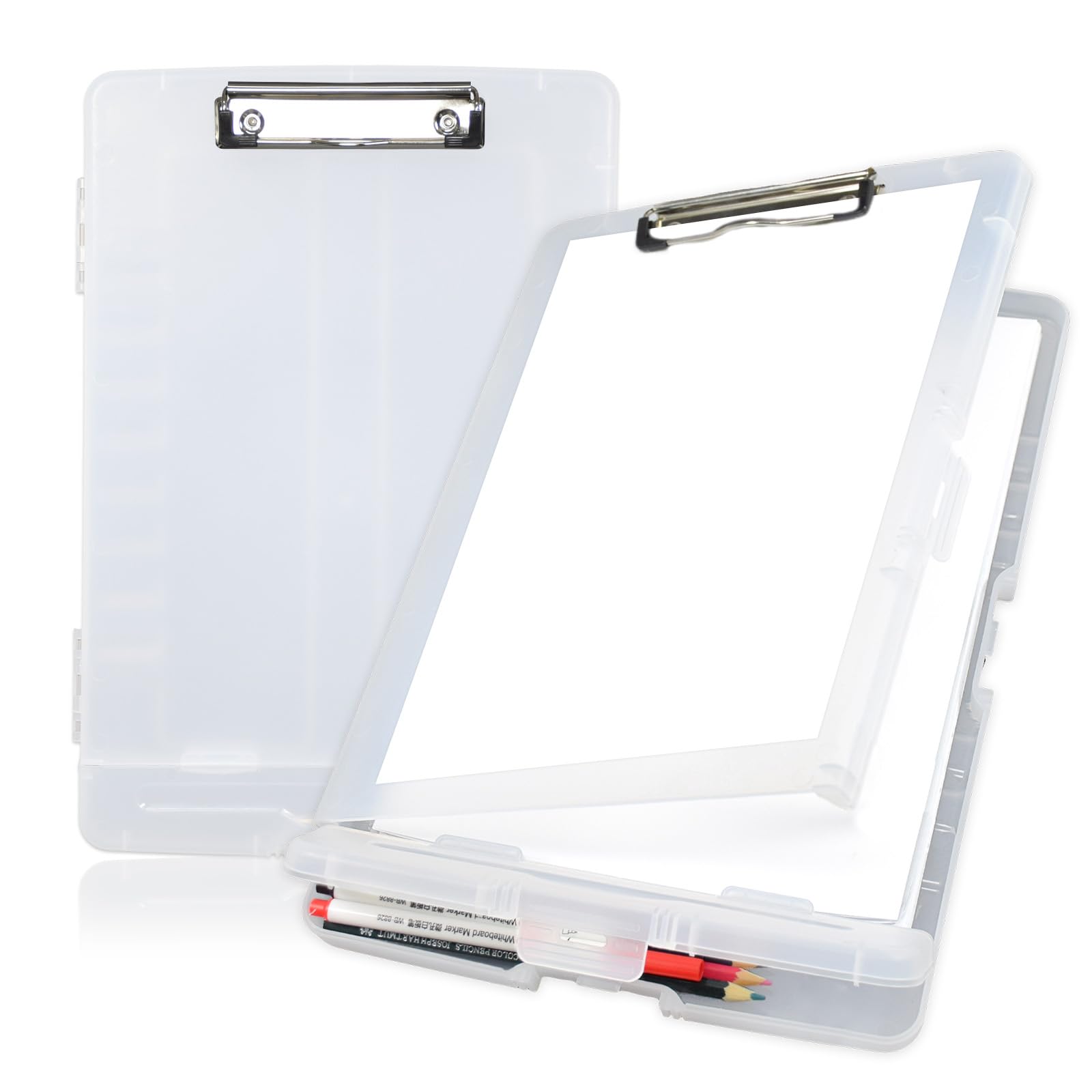 Marte Vanci Clipboard with Storage, Plastic A4 Nursing Clipboard Folder with Pen Holder, Heavy Duty Portable Writing Board Storage Box for A4 Letter Paper School Office Medical White