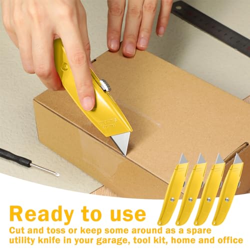 Image of Lasnten 12 Pcs Box Cutter Bulk Retractable Utility Knife Heavy Duty Aluminum Alloy Carpet Knife Package Opener Cutter Blade for Cardboard Plastics Cartons DIY Home Warehouse Office(Yellow)