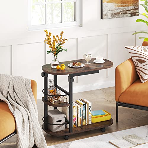 Tribesigns Side Table Height Adjustable C Table With Wheels, Overbed Bedside Table, Snack Table, Tv Tray With Storage Shelves, Chair-Side Table For Living Room Bedroom #TOP7