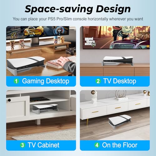 Uniraku PS5 Pro/Slim本体横置き収納スタンド 転倒防止、地震対策、傷付き防止、放熱改善、本体をもっと安心に収納 PS5 Pro/Slim通常版とデジタル版両対応 (ホワイト)