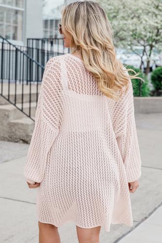 Casual Chic Crochet Cardigan: Long Sleeve with Bubble Sleeves and Open Front Style4