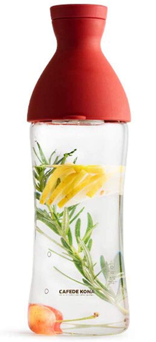 CAFEDE KONA Cold Brew Pot 750ml Filter In Cold Brew Coffee Bottle Glass Coffee Maker Cold Extraction Mixing Ground Coffee With Cool Water(Red)