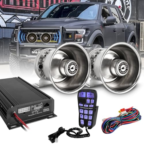 Emergency Police Car Pa System Kit, 400W Multi‑Tone Car Alarm Horn PA Speaker with Handheld Mic, Siren Speaker for Firefighter Ambulance Vehicles Truck SUV ATV UTV