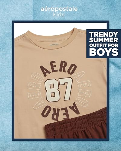 Image of AEROPOSTALE Boys Shorts Set 2 Piece Graphic Tee and Mesh Athletic Shorts | Poly-Cotton Graphic Tee, Pull On Mesh Shorts with Elastic Waist, Regular Fit