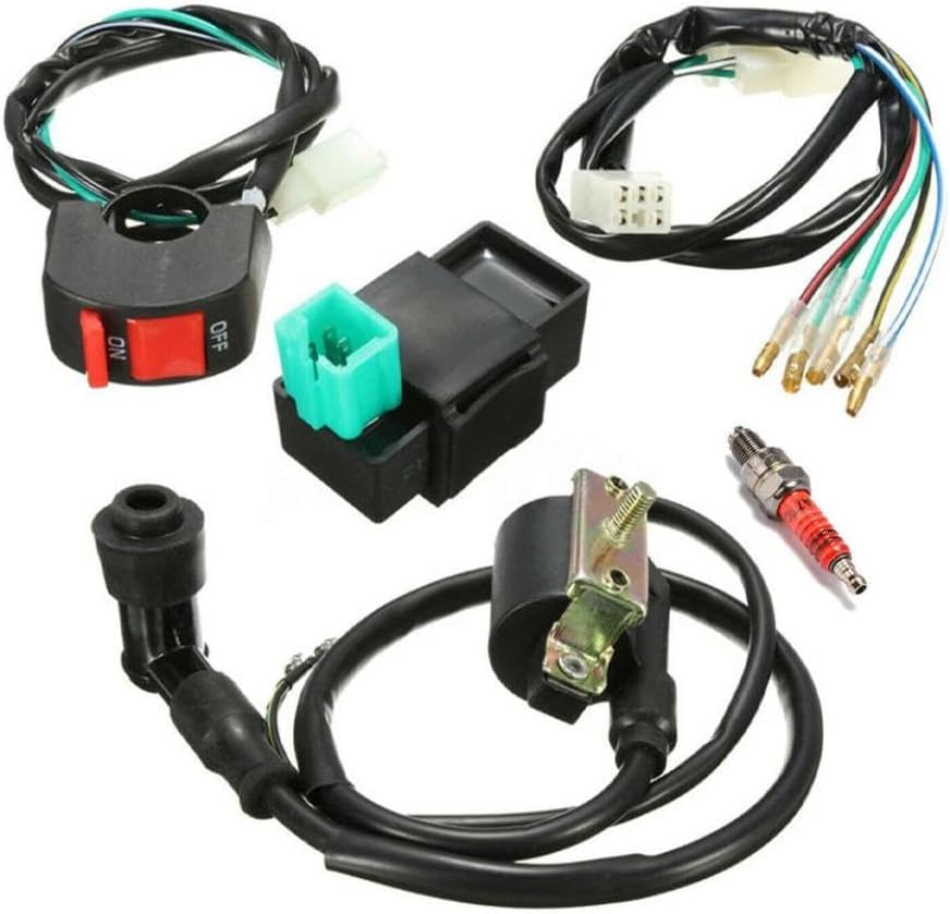 Wiring Loom On-Off Switch Coil Spark Plug Kit 2-Pin Compatible With 110cc 125cc 140cc Pit Bike ATV(1set)