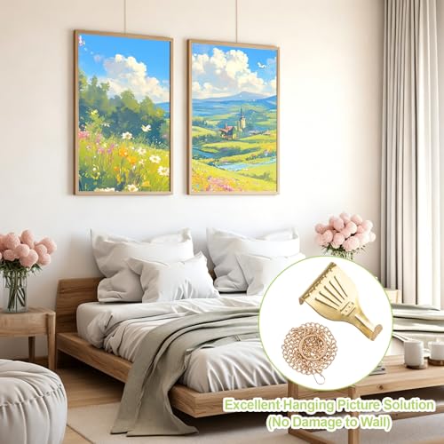 Image of Picture Hanging Kit 12Pcs Rail Hooks with 12Pcs Chains, Metal Picture Display Hanging System for Wall Pictures, Exhibition (Gold,60cm)