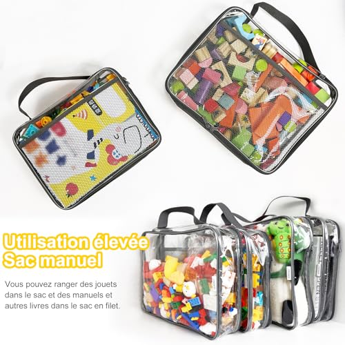 4er-Set XL Spielzeug-Aufbewahrungstaschen aus PVC | Wasserdicht mit Reißverschluss & Netzfächern | Für Bausteine, Badespielzeug, Puzzle (34x7.6x26.5 cm)