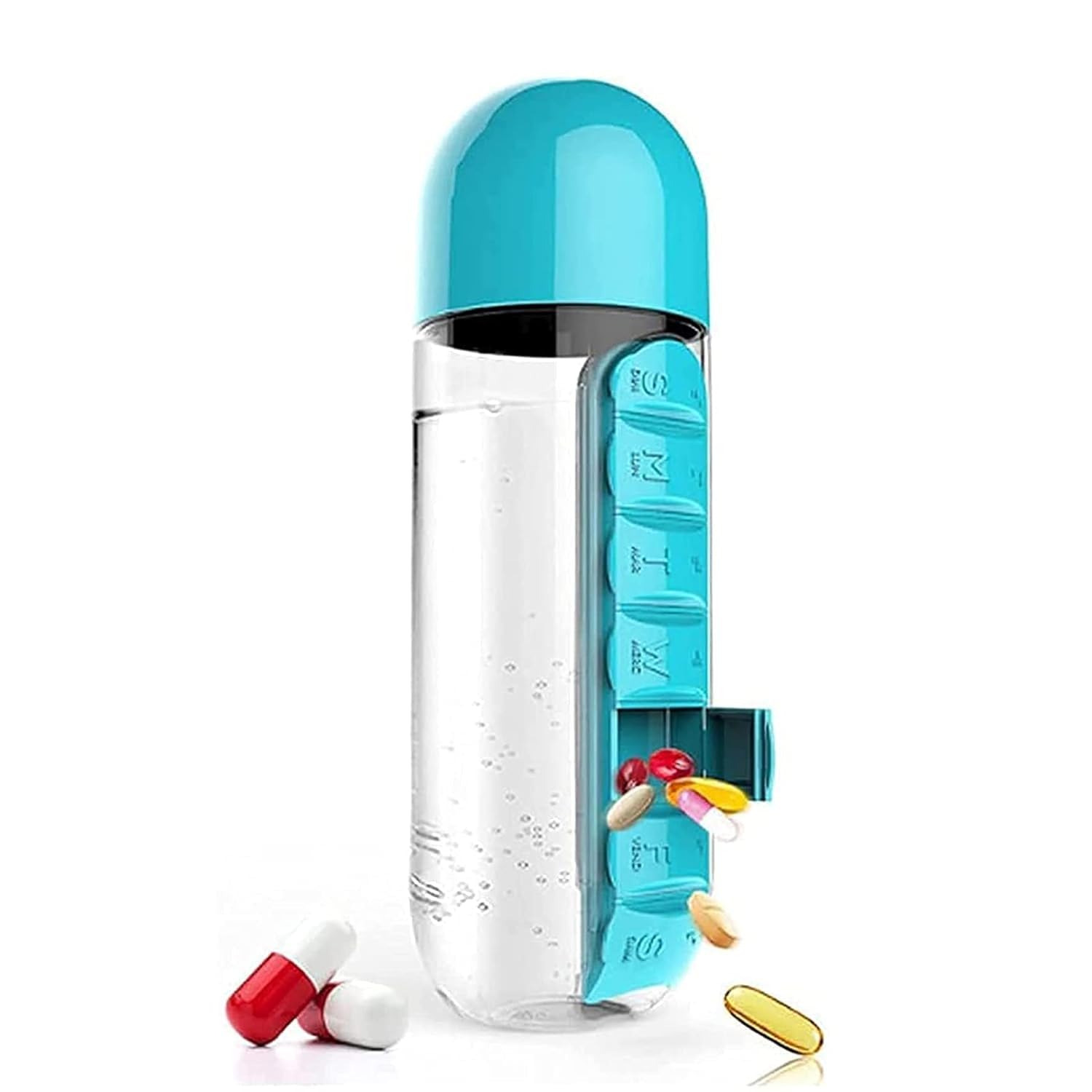 Pill Organizer Water Bottle 600ml - Travel Friendly - Plastic - Secure Compartments Keep Pills Protected and Dry | For Kitchen & Car-image-33