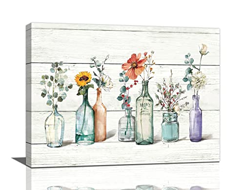 Bathroom Wall Art Rustic Bathroom Decor Farmhouse Botanical Floral Bathroom Pictures For Wall Flower Canvas Painting Prints Modern Artwork Decoration For Kitchen Dining Room Living Room Office 20"X16" #TOP8
