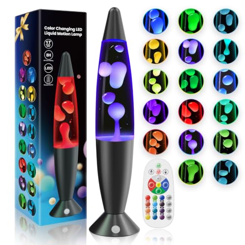 Image of 13.5 Inch Liquid Motion Lamps for Kids Adults Bedroom Decor, 17 Color Multi Changing Lamp LED Small Black Red Green Blue Blue Pink Purple Relax Sensory Mood Night Light with Remote 8H Timing