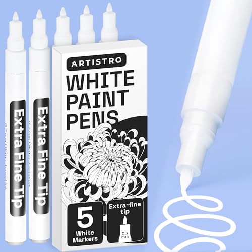 ARTISTRO 5 White Paint Pen for Rock, Glass, Ceramic, Wood, Tire, Fabric, Metal, Canvas, Marking, Painting - Set of 5 Acrylic Paint Markers Water-based