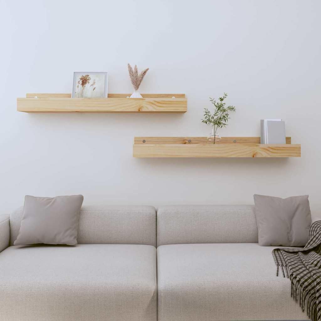 Lot de 2 étagères murales en pin massif - 80 x 12 x 9 cm - Avec beaucoup d'espace de rangement et peu encombrant - Pour salon, chambre à coucher, bureau et cuisine