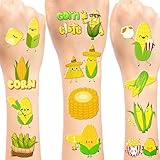 192 PCS Corn On Cob Temporary Tattoos Stickers, Corn Party Favors Birthday Party Decorations Supplies for Classroom Rewards, 16 Sheets