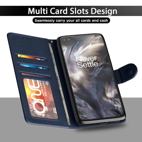 Image of Pikkme Flip Cover for Oneplus Nord| Leather Finish | Shockproof with Card Pockets & Wallet Stand | Ultimate Protection Case(Blue)