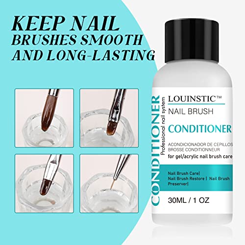 Image of LOUINSTIC Nail Brush Cleaner & Conditioner, Low-Odor, 30ml | Fast-Acting Cleaner Liquid for Builder & Acrylic Powder Brush, Forms Surfaces, for Nail Extension, Salon /Home DIY Stuff