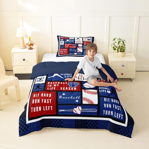 Image of Feelyou Baseball Theme Comforter Set Eat Bedding Queen Size for Kids