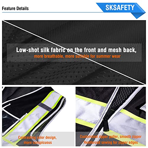Sksafety V1013 10 Pockets Safety Vest, Class 2 High Visibility Security With Zipper Back Mesh thumb #6