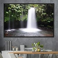 Framed Canvas Wall Art Forest Waterfalls Group Multicolor Nature Photography Realism Relax/Calm - 16x24 inches