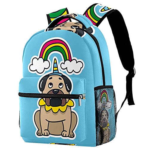 Sac d'école carlin français et licorne multicolore pour filles et garçons