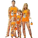 Onancehim Family Matching Halloween Pajamas Set, Halloween Stripe Pumpkin Print PJs Sets 2 Pieces Loungewear Costumes Sleepwear Outfits for Adult(Youth,6-8T,Orange B)