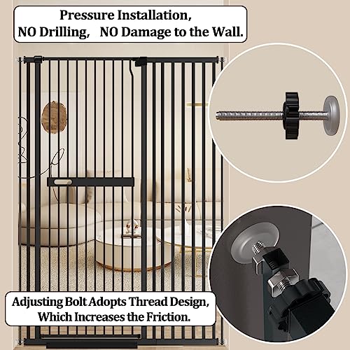 WAOWAO 61.02" Extra Tall Cat Pet Gate 30.11-42.51" Wide Pressure Mounted Walk Through Swing Auto Close Safety Black Metal Baby Toddler Kids Child Dog Pet Puppy Cat for Indoor Stairs,Doorways