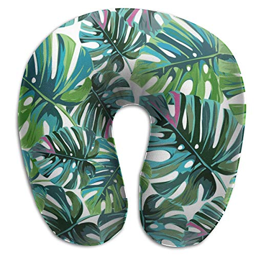 XCNGG Almohada Cervical para el Cuello, Almohada de avión, Almohada en Forma de U de Hojas de Palmera Tropical, para niños, Adultos, Viajes, Trabajo