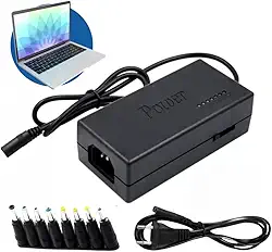 Carregador Universal Notebook, 9 Pinos Multi Conectores, 96W, USB-C, Compatível com Vários Modelos de Notebook e Monitores, Bivolt 110/220v