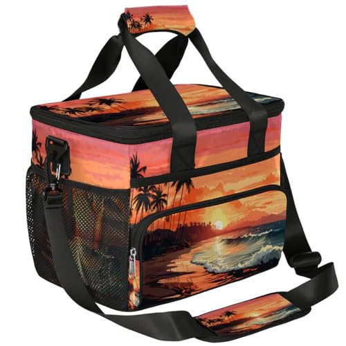 Coconut Palm Insulated Picnic Backpack Lunch Box for Women Men Picnic Basket Tote Lunch Bag Picnic Bag Portable Lunch Bags for Picnic, Beach, Work, Trip,Office, Camp Tropical Island Beach