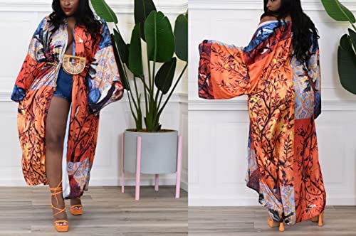 Image of Kimono Cardigan for Women Long Boho Satin Kimono Robes Plus Size Open Front Beach Swimsuit Cover Ups Lightweight Duster