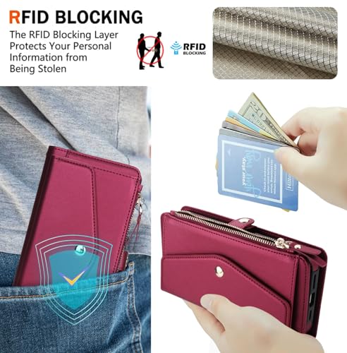 Étui portefeuille iPhone 14 anti-perte rouge avec porte-carte sécurisé - 5