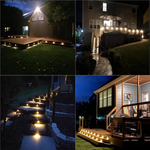 Image of FVTLED LED Deck Lighting Kit, 10pcs Φ1.77 Low Voltage Waterproof Recessed In-ground Lighting for Garden Yard Soffit Patio Stair Decor Lights, Warm White, Black