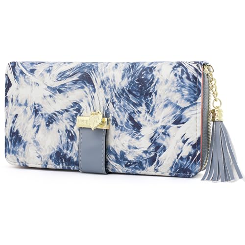 Image of Pomelo Best Womens Wallet RFID Blocking Wallet for Women Bifold Large Capacity Card Holder Ladies Long Purse with ID Window Zipper Coin Pocket Mist Blue