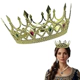 Nicky Bigs Novelties Regal Gold Queen Crown Royal Medieval Tiara for Women and Teens Elegant Costume Headpiece with Faux Gemstones Cosplay, Pageant, Halloween, Renaissance, Weddings, and Theater Accessories