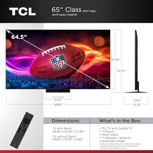 TCL 65 Inch Class QM7K Series | Mini LED QLED 4K HDR | 65QM7K, 2025 Model | 120HZ-144HZ Anti Reflective Screen Smart Google TV Dolby Atmos Onkyo Audio | Voice Remote Alexa Gaming Streaming Television - Image 2