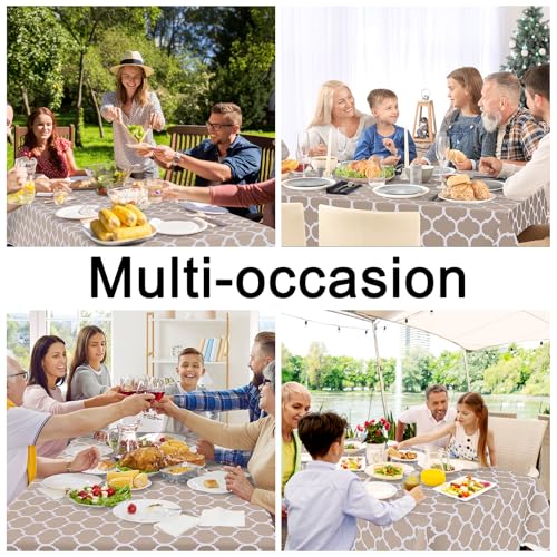 Image of Smiry Rectangle Table Cloth, Flannel Backed Vinyl Tablecloth, 60 inchx120 inch | Waterproof Plastic Tablecloths, Wipeable Table Cover for Dining, Indoor and Outdoor (Khaki)