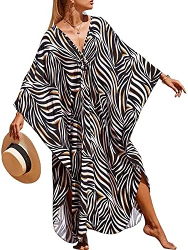 Bsubseach Kaftan Dresses Cover Up for Swimwear Women Plus Size Animal Print Caftan Resort Dress
