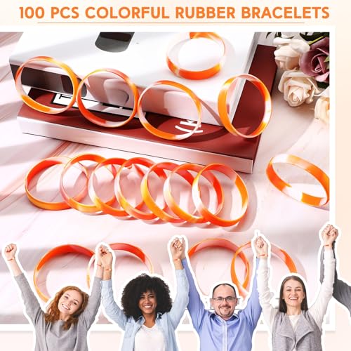 Image of Liliful 100 Pcs Silicone Rubber Wristbands Rubber Wristband Bracelet Bands for Silicone Wristbands for Women Men(Orange and White)