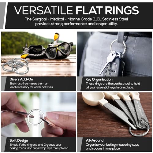 Image of CREST 10 pcs Surgical and Marine Grade Stainless Steel Split Ring for Keychains 1.25 inch 2mmx32mm SS316L Key Rings for Car Keys