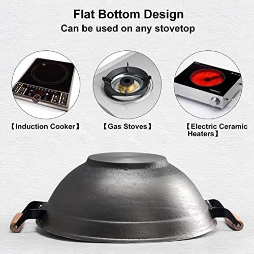 Sartén Wok de hierro fundido 14 pulgadas con tapa de madera miniatura 4
