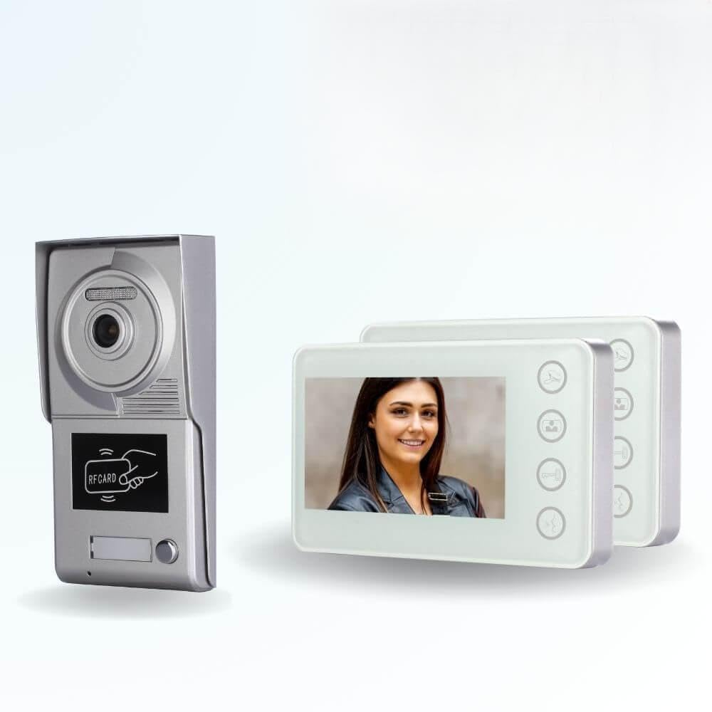 Portier interphone vidéo Neo 2 Fils - 1 Appartement - 2 écrans Blancs - avec Lecteur de Badge