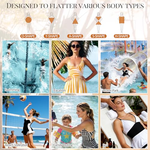 Women’s One Piece Swim Dress with Built-in Shorts, Tummy Control Modest Swimsuits for Women for Beach & Family Vacation