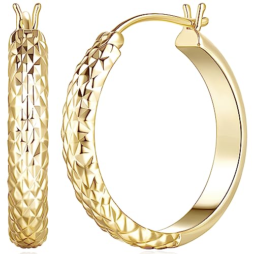 Gold Hoop Earrings 14K Gold Hoop Earrings for Women Wrinkle Texture Earring for Women Hypoallergenic Womens Hoops Earring 25mm