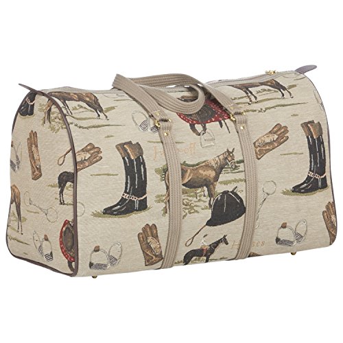 Huntley Equestrian 01026 Classic Tapestry English Design Duffle Bag Lightweight Patterned Cotton Heavy Duty Handles Center zipper Reinforced Bottom3