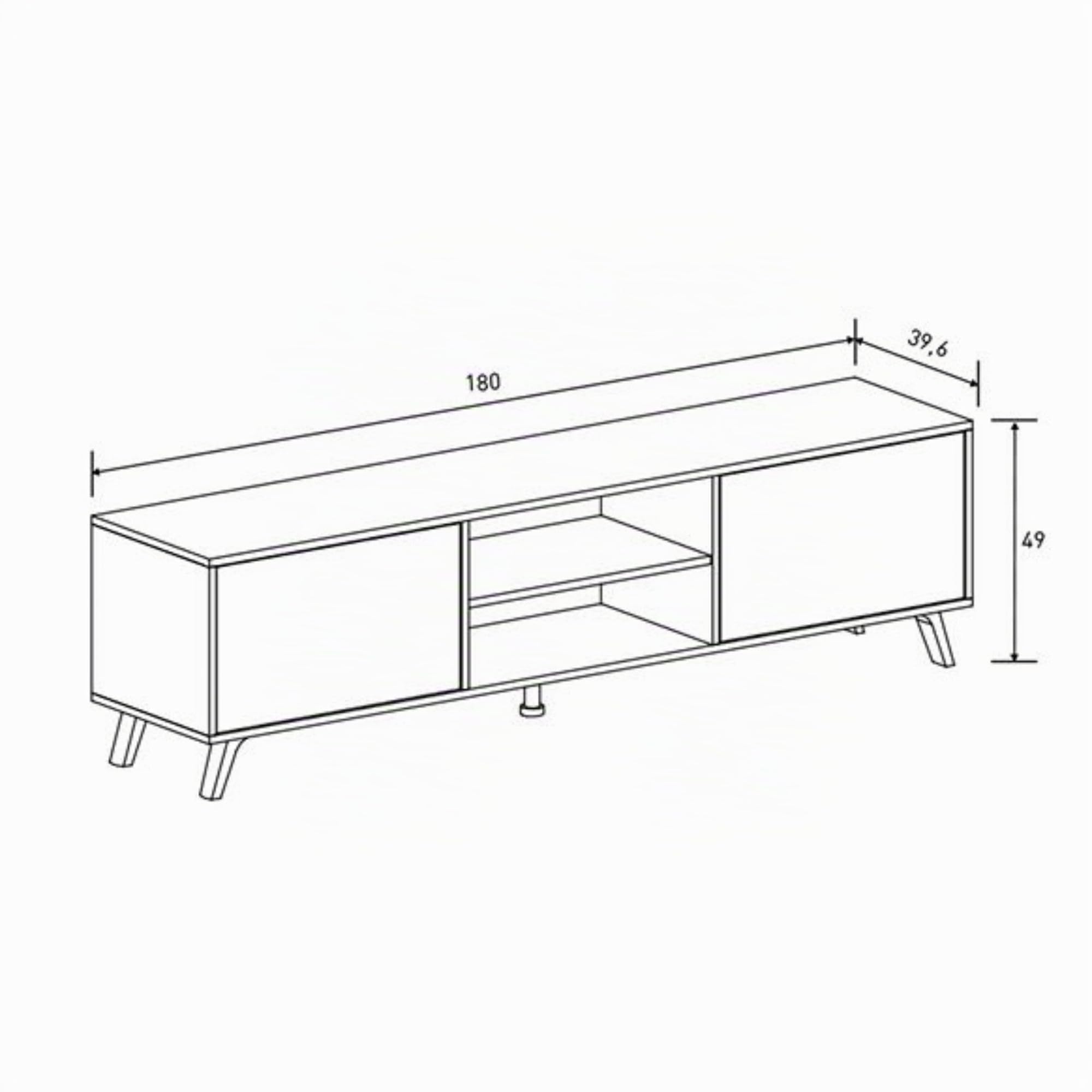 Mueble de TV de Diseño Nórdico, 2 Compartimentos de Almacenamiento y 2 Puertas, Mauvella - Rayas, 49cm (Alto) x 180cm (Ancho) x 40cm (Fondo)