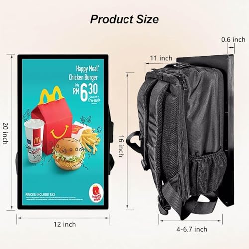 Image of 21.5 inch LCD Advertising Backpack, Touchscreen, 1000nits Brightness Digital Backpack Display, Human Walking Billboard Sending Program with U-Disk /Phone APP, and CMS Input Auto ADS Player, Android OS