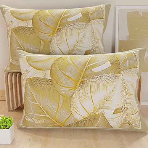 PETTI Artigiani Italiani - Coppia di Federe Cuscino 40x80 cm in Microfibra, Cuscini Arredo Camera da Letto, Divano, Salotto, Set 2 Fodere Copricuscino, Federa Tropical Tortora O, 100% Made in Italy