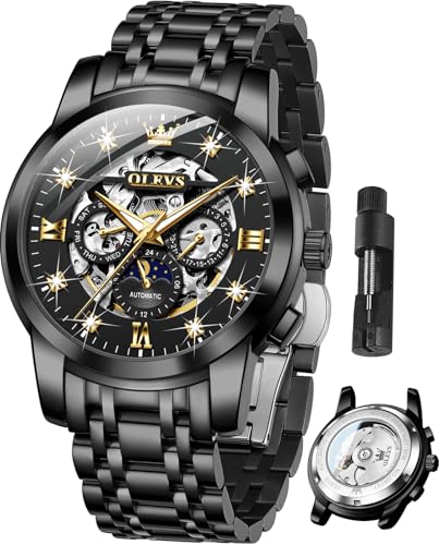 Image of OLEVS Mens Automatic Watches Skeleton Mechanical Self Winding Luxury Fashion Dress Wrist Watch Luminous Waterproof